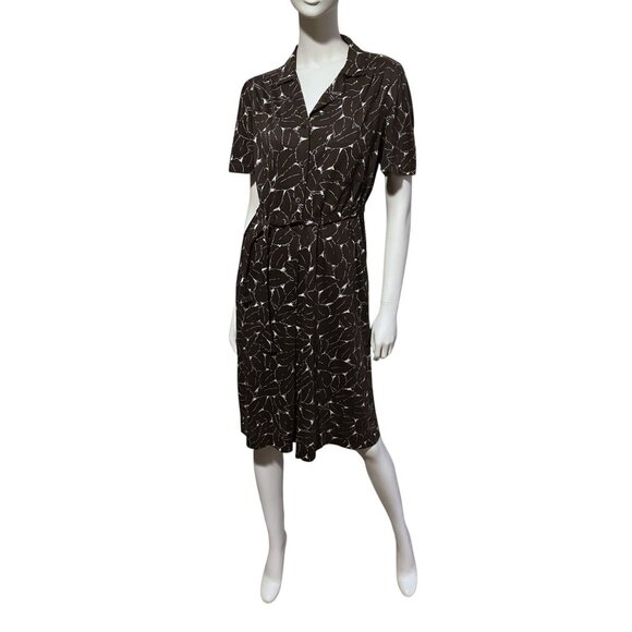 VTG Rodier Paris Autumn Leaves Dress 44 (L) Belted Playful Minimalist Neutral - Picture 2 of 13